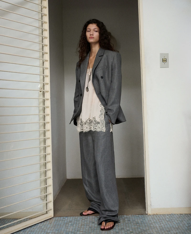 Selection Mango Women's Herringbone Double-Breasted Suit Blazer