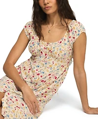 Lucky Brand Women's Floral Sweetheart Neck Viscose Midi Dress