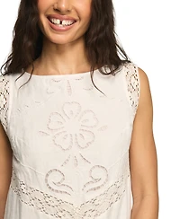 Lucky Brand Women's Schiffli Embroidered Jewel Neck Shift Dress