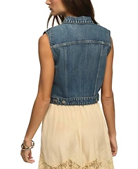 Lucky Brand Women's Medium Wash Cropped Denim Trucker Vest