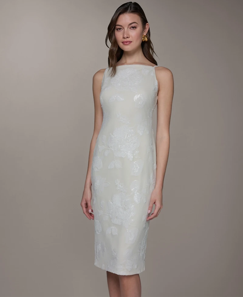 Donna Karan New York Women's Sleeveless Midi Dress with Lace Print