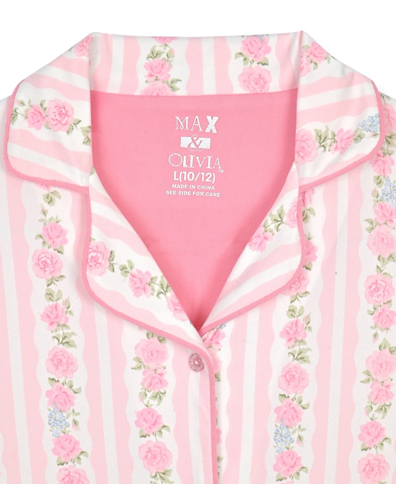 Max & Olivia Big Girls' Bow Trim Short Sleeve Top And Shorts Sleep Play, with Scrunchie, 3-Piece Set