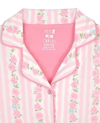 Max & Olivia Big Girls' Bow Trim Short Sleeve Top And Shorts Sleep Play, with Scrunchie, 3-Piece Set