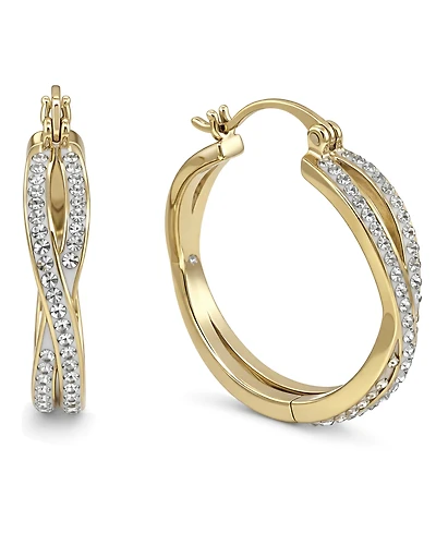 And Now This Crystal Small Crossover Hoop Earrings, 0.95" Silver Plate or Gold