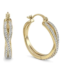 And Now This Crystal Small Crossover Hoop Earrings, 0.95" Silver Plate or Gold