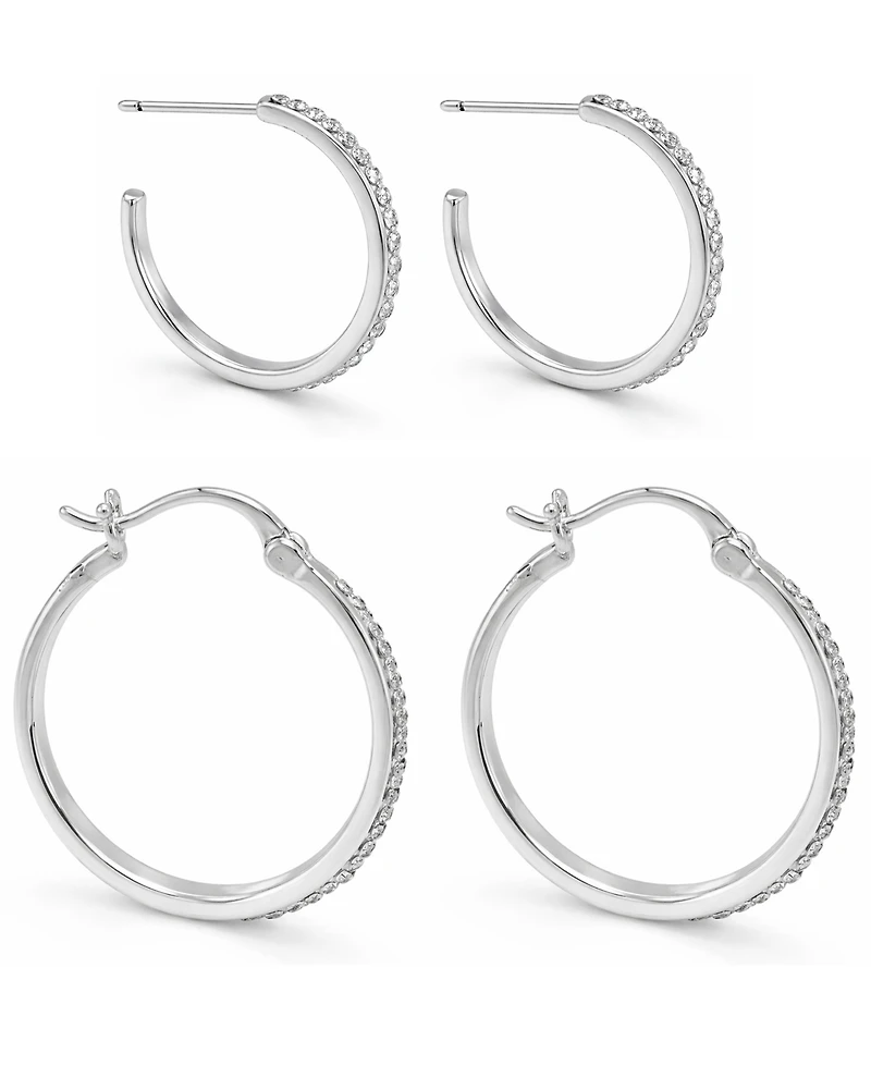 And Now This Clear Crystal C Hoop & Click Top Earring Set Gold Plate or Silver