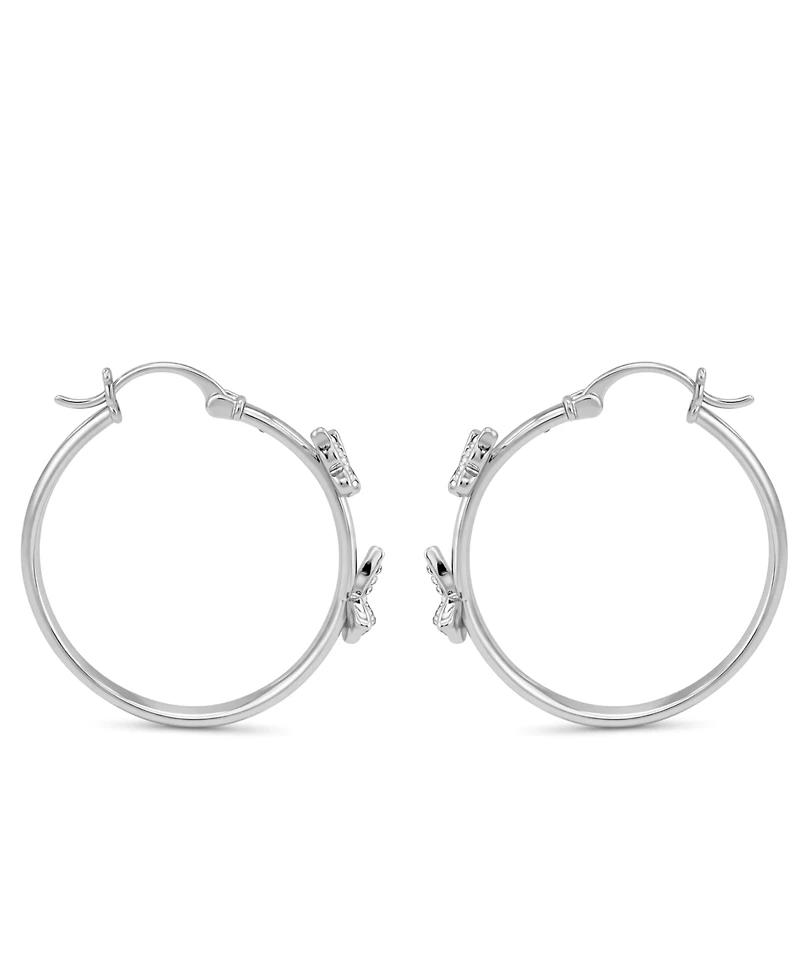 And Now This Hoop Earring with Clear Crystal Butterflies Silver Plate or Gold