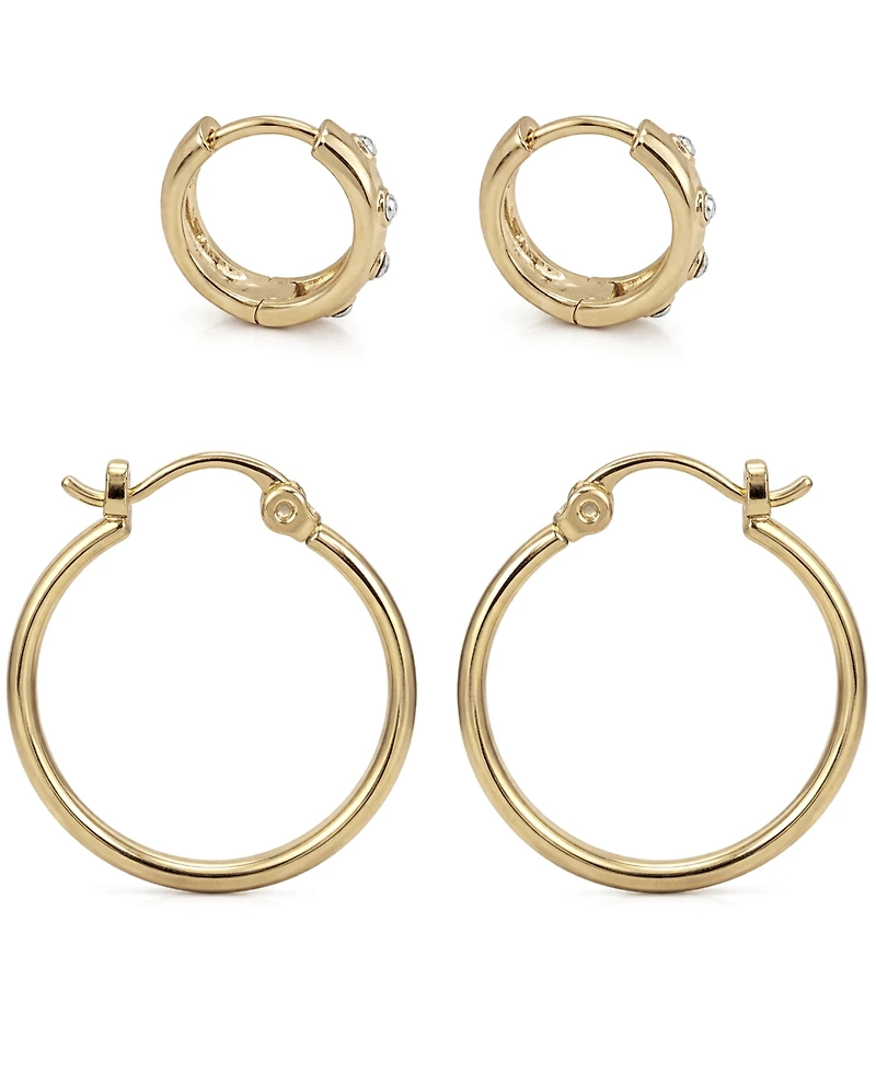 And Now This Gold Plated Crystal Stone Duo Hoop Set Earrings