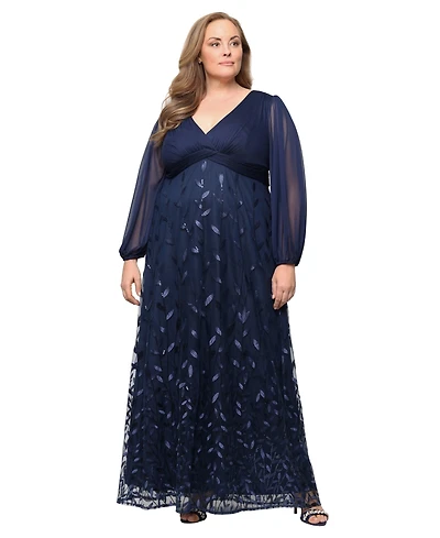 Alex Evenings Plus V-Neck Embroidered Ball Gown