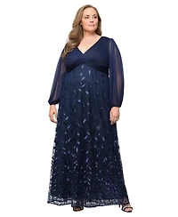 Alex Evenings Plus V-Neck Embroidered Ball Gown