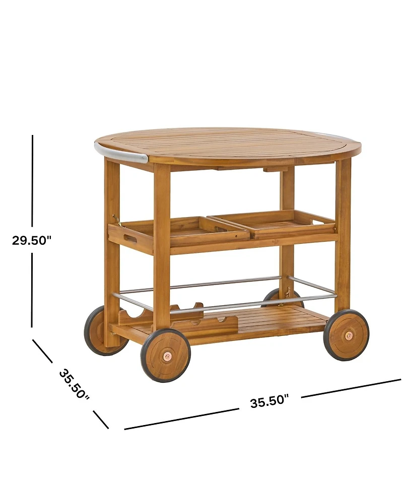 Streamdale Furniture Acacia Wood Bar Cart Foldable Top and Trays, Rolling Patio Server