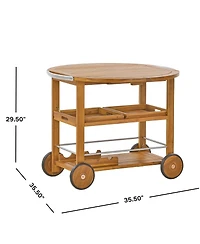 Streamdale Furniture Acacia Wood Bar Cart Foldable Top and Trays, Rolling Patio Server
