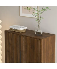 Rainsken 4-Tier Wooden Shoe Cabinet with Enclosed Doors and Adjustable Shelves, Freestanding Shoe Organizer for Entryway, Hallway and Living Room