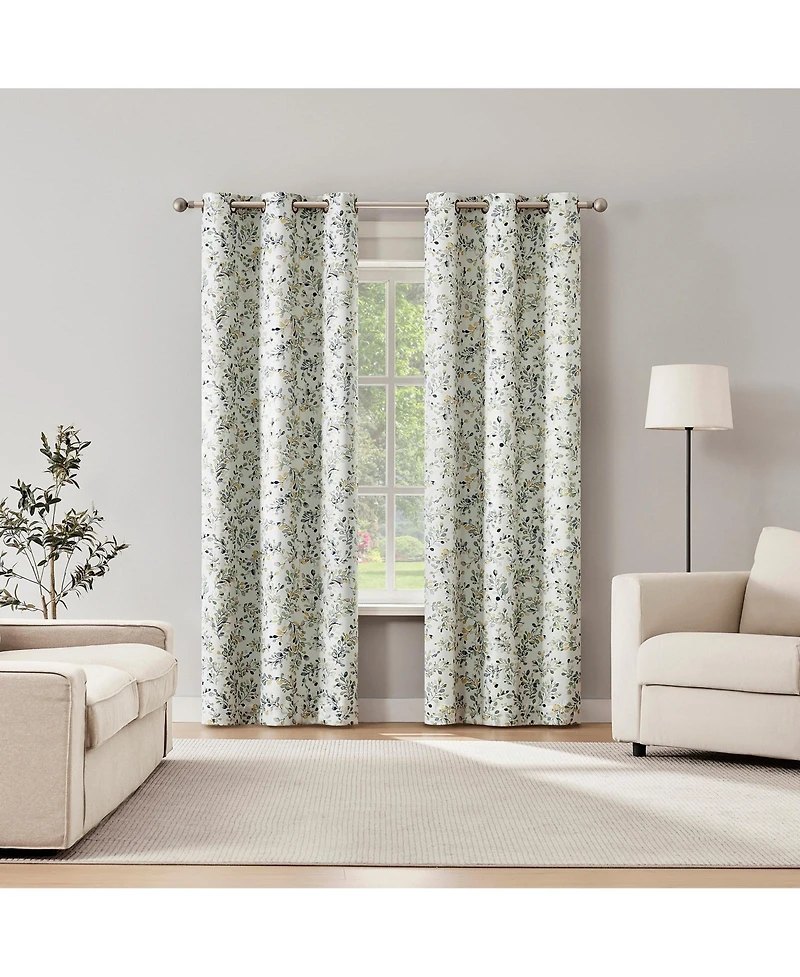 Sun Zero Maureen Painted Botanical Magnetic Closure Blackout Grommet Curtain Panel Pair