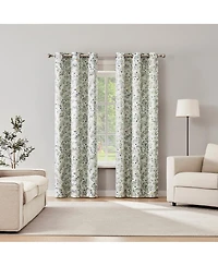 Sun Zero Maureen Painted Botanical Magnetic Closure Blackout Grommet Curtain Panel Pair