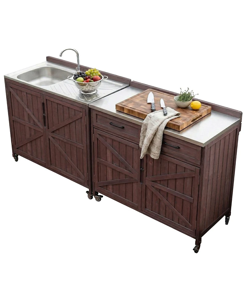 Streamdale Furniture Outdoor Kitchen Island Stainless Top, Drawer, Shelves, Wheels