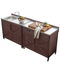 Streamdale Furniture Outdoor Kitchen Island Stainless Top, Drawer, Shelves, Wheels