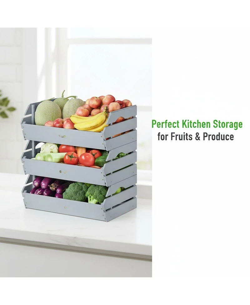 Yigii Stackable Wooden Potato Onion Storage Bins Produce Basket with Handles Kitchen Pantry Counter Organization