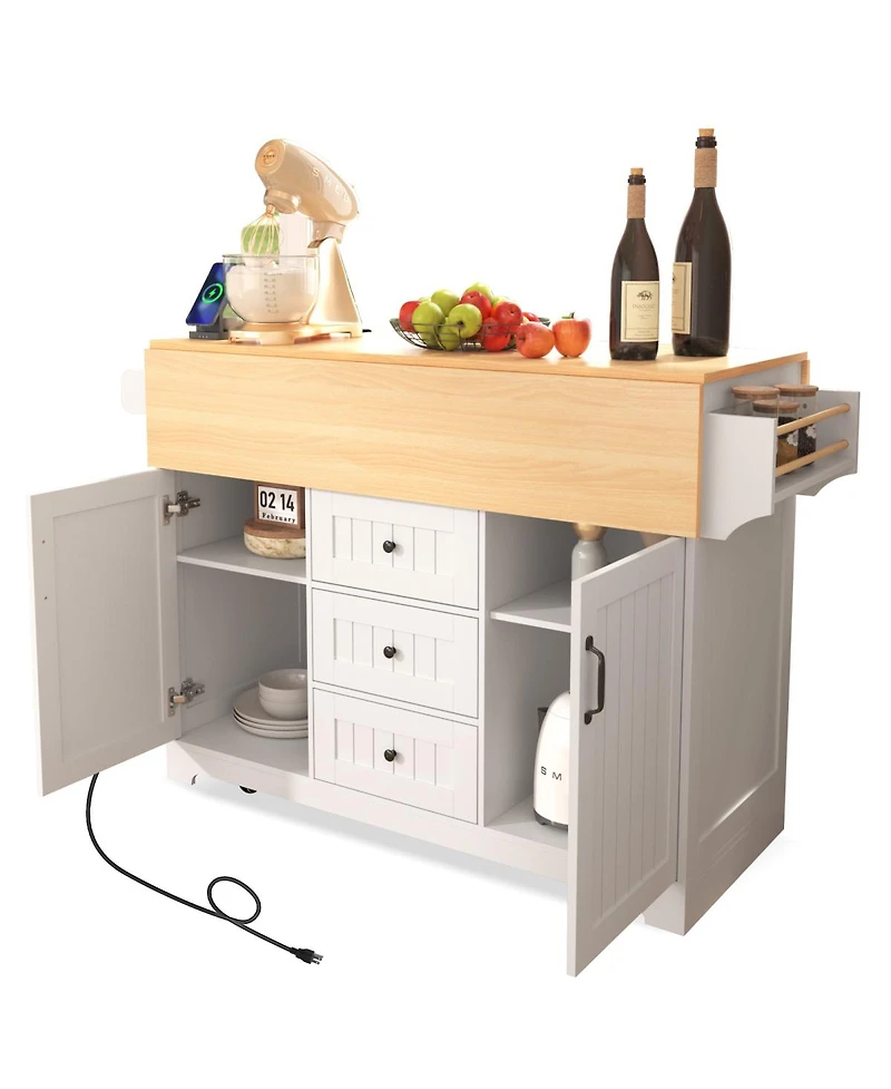 Streamdale Furniture Rolling Kitchen Island Drop Leaf, Power Outlet, Storage