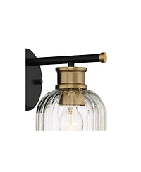 Stiffel Mid Century Modern Wall Light Sconce Black Brass Hardwired 5 1/2" Fixture Hardwired Clear Glass Shade for Bedroom Bathroom