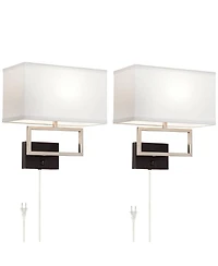 Possini Euro Design Trixie Modern Wall Lamps Set of 2 Smart Sockets Brushed Nickel Plug-In 12" Fixture Rectangular Shades for Bedroom