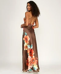Alex & Sophia Juniors' Printed Halter Neck Ball Gown