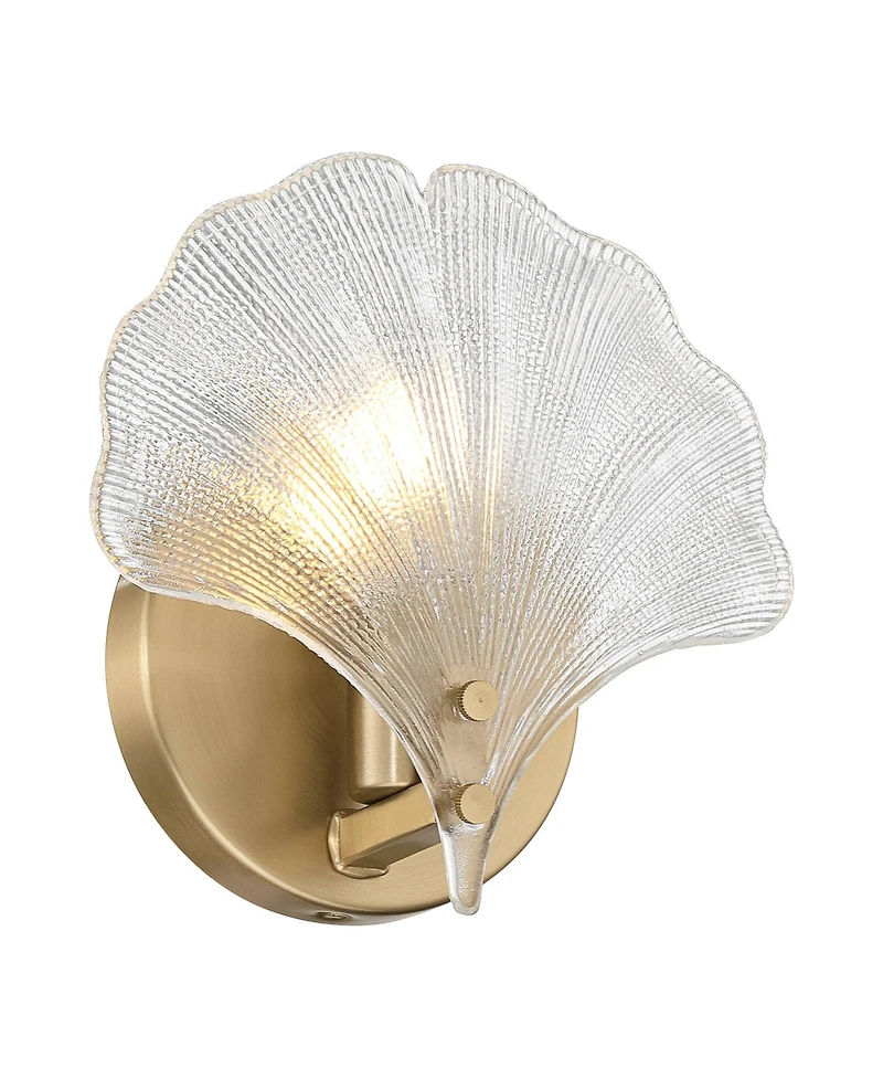 360 Lighting Deniz 7 3/4"H Satin Brass and Vintage Glass Ginkgo Leaf Wall Sconce