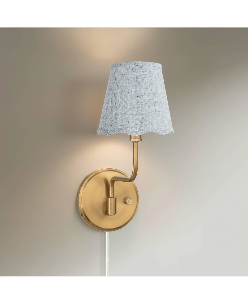Possini Euro Design Ophelia 9 1/2"H Warm Brass Plug-In Wall Sconce with Scallop Shade