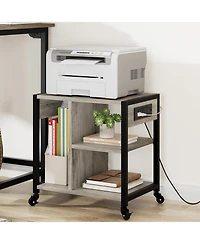 gaomon Mobile Printer Stand with Usb Ports and Outlets, 3-Tier Rolling Printer Table with Storage for Home or Office