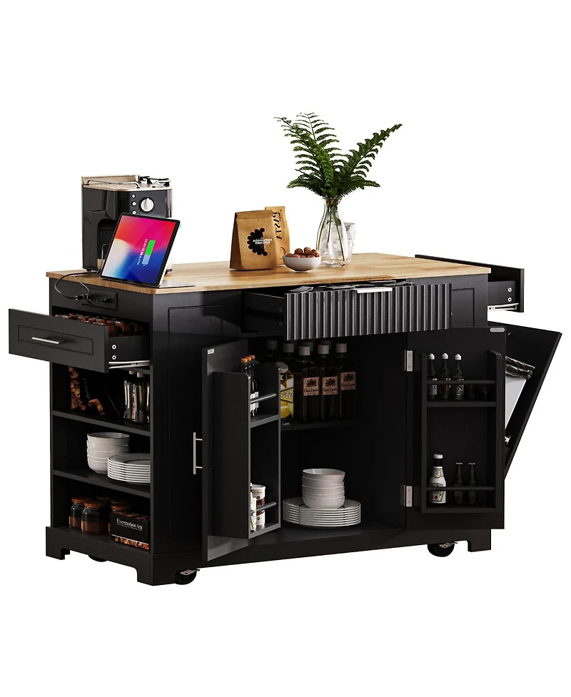 Streamdale Furniture Rolling Kitchen Island Trash, Power