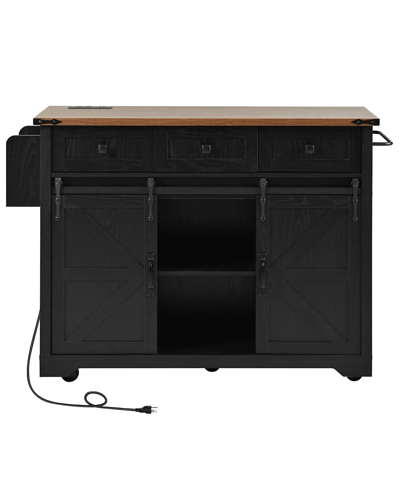 Streamdale Furniture Farmhouse Kitchen Island Power, Drop Leaf, Barn Doors