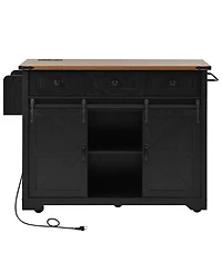 Streamdale Furniture Farmhouse Kitchen Island Power, Drop Leaf, Barn Doors