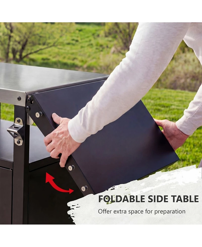 Streamdale Furniture Outdoor Grill Cart Storage, Foldable Table, Ss Top, Wheels