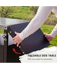 Streamdale Furniture Outdoor Grill Cart Storage, Foldable Table, Ss Top, Wheels
