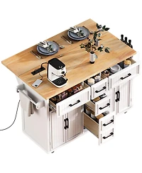 Streamdale Furniture Rolling Kitchen Island Power, Storage, Drop Leaf