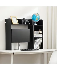 Gouun Desktop Bookshelf, 2-Tier Desktop Storage Organizer Office Storage Rack Wood Display Shelf, Desktop Bookshelf Hutch with Anti