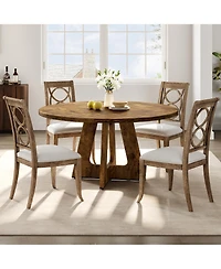 Homfan Round Dining Table, Farmhouse Table for 4-6, Mid Century Wood with Wide Top and Cross Base, Circle Kitchen