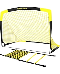 Happy Jump 5'x3.6' Soccer Goal Net with Agility Ladder 12 Rung 20 Ft Speed Training