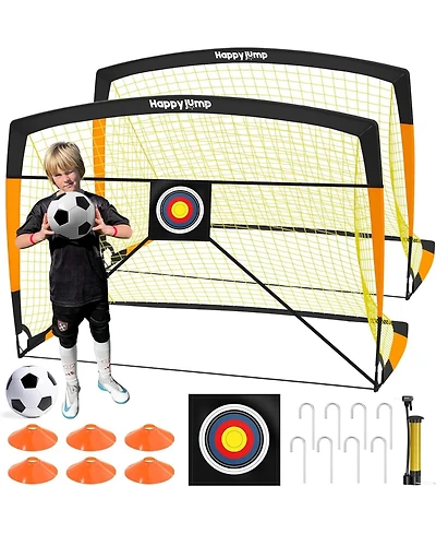 Happy Jump Soccer Goal 7'x5', 6.6 x3.3', 5'x3.6', 4'x3', 3'x2.2' Soccer Net for Kids Backyard