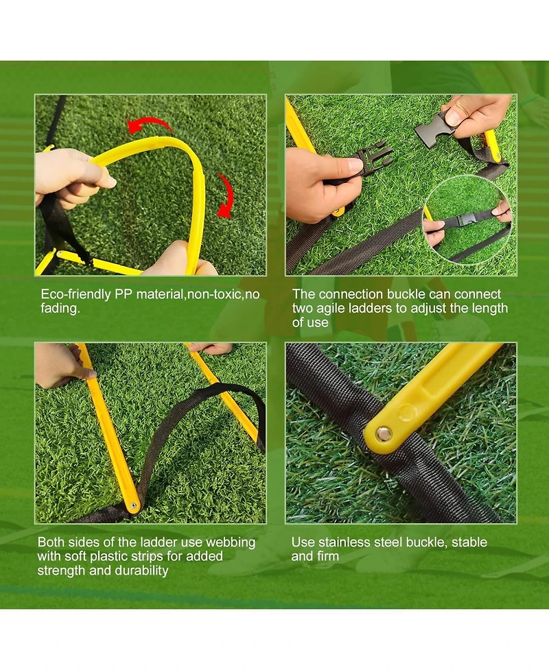 Happy Jump 5'x3.6' Soccer Goal Net with Agility Ladder 12 Rung 20 Ft Speed Training