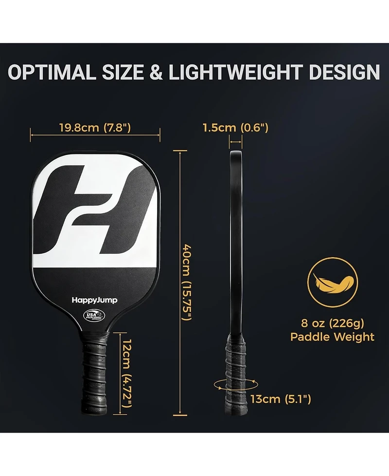 Happy Jump Pickleball Paddle Set - Usapa Approved Fiberglass Rackets with 4 Balls and Bag - Great Gift for Family, Friends and Pickleball Lovers