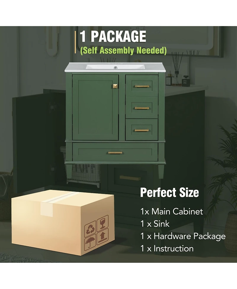 Casainc 30" Bathroom Vanity with Sink Combo, Bathroom Storage Cabinet with Soft-Close Door and 3 Drawers