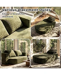 Rainsken 78.7" Floor Sofa Bed, Convertible Curved Couch Sleeper with Plush Corduroy Foam-Filled Cushions, Futon Loveseat for Living Room
