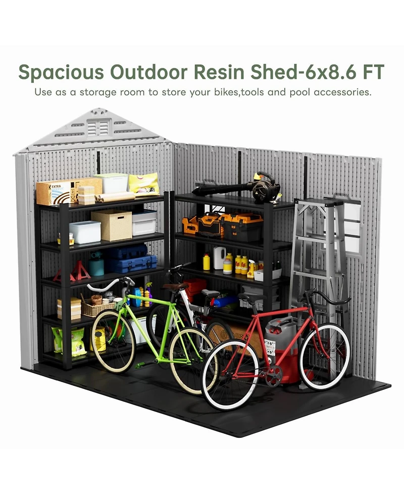 Decksplore 6.2 Ft. W X 8.6 Ft. D Durable Resin Outdoor Storage Shed With Floor And Double Doors
