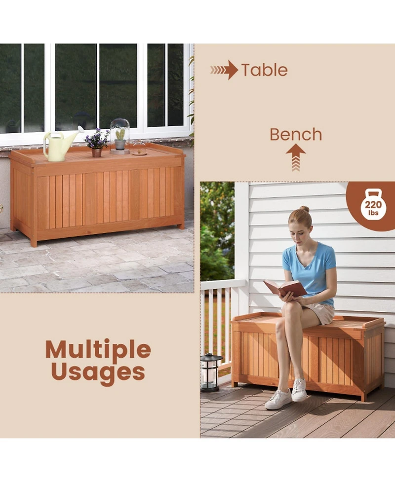 Gouun 58-Gallon 3-in-1 Patio Solid Wood Deck Box with Flip-Top Lid