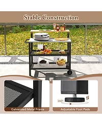 Gouun Rolling 3-Tier Bar Cart with Flip-Up Table, Hooks, and Wheels