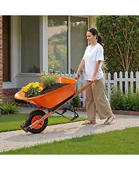 Sugift Wheelbarrow Cart, 6 Cu Ft, 330 lbs Capacity, Metal Handle, for Garden and Yard