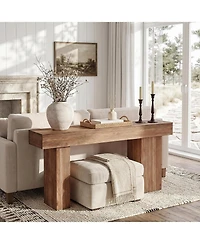 Tribesigns Solid Wood Console Table, 63-Inch Farmhouse Sofa Table Behind Couch with Artistic Legs