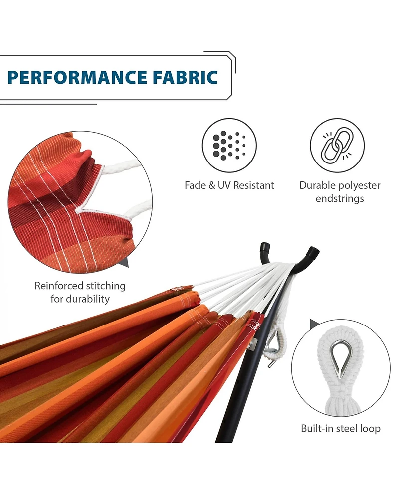 Vivere Double Cotton Hammock, Comfortable Daybed with Wood Frame, 8 Sunset