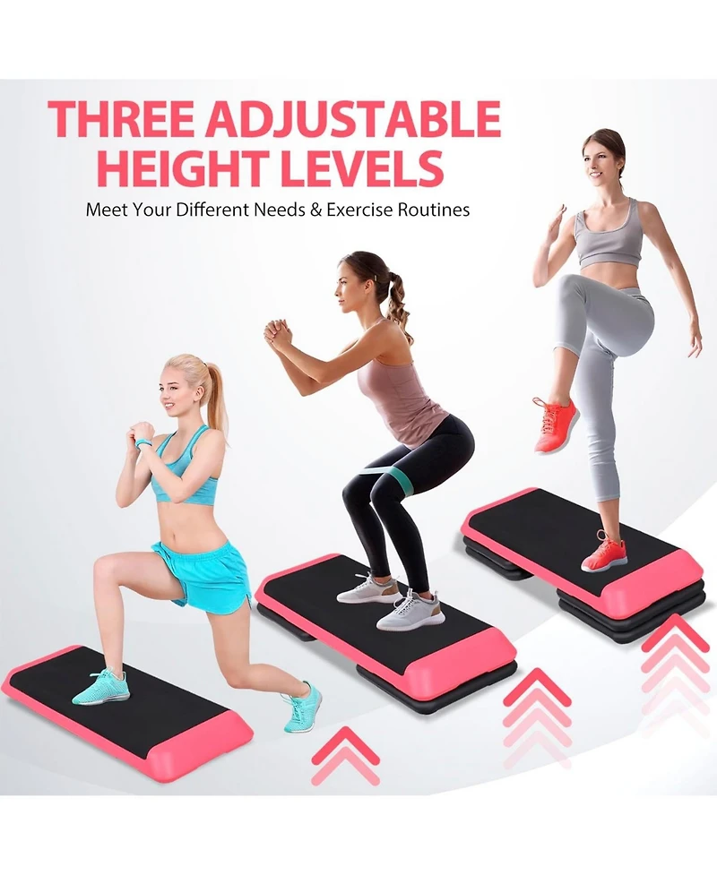 Zeny 43'' Exercise Aerobic Step Platform, Adjustable Fitness Stepper with 4 Stackable Risers, Aerobics Stepper Workout Stepper